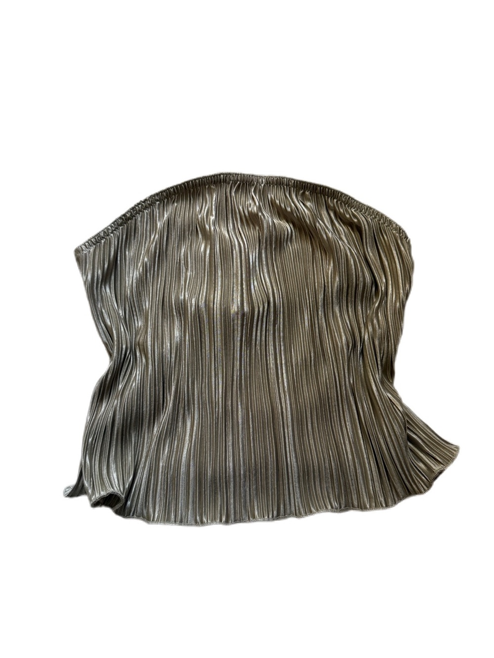 Strapless Pleated Metallic Silver Tube Top